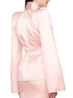 Back view of Kylie Jenner Dunkin Donuts Pink Blazer featuring a clean tailored silhouette and elegant pink finish