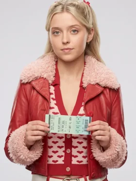 Front view of Lexi Minetree Elle Shearling Leather Jacket featuring premium leather, a shearling collar, and clean front detailing