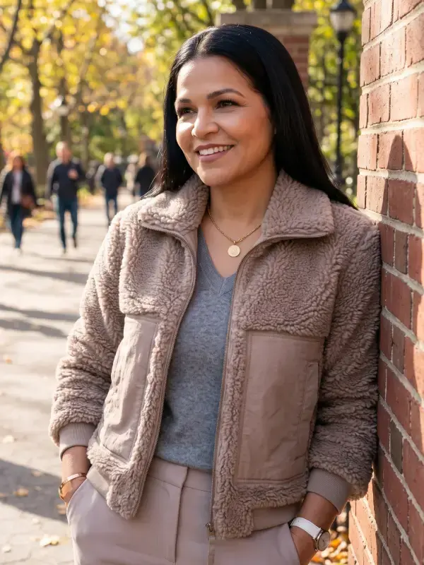 Love It or List It S21 Page Turner Sherpa Jacket Front View Front view of Love It or List It S21 Page Turner Sherpa Jacket featuring clean detailing, soft sherpa fabric, and a comfortable fit
