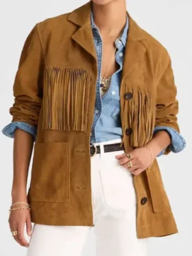 Closure view of Marshals Ellyn Jameson Fringe Jacket highlighting front fastening, fringe details, premium hardware, and precise stitching