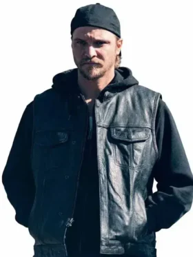 Marshals Luke Grimes Black Leather Vest Front Look