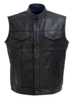 Marshals Luke Grimes Black Leather Vest Front View