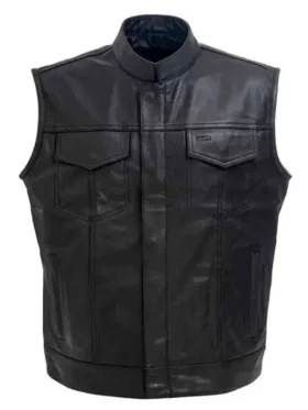 Marshals Luke Grimes Black Leather Vest Front View
