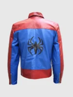 Back view of Mens Red & Blue Spider Leather Jacket highlighting premium leather and bold spider inspired styling