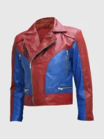 Front view of Mens Red & Blue Spider Leather Jacket featuring premium leather and iconic red and blue styling