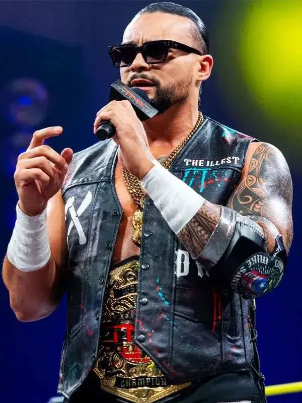 Mike Santana TNA Rebellion 2026 Black Leather Vest Front View
