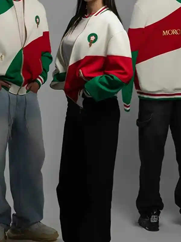 Morocco FIFA World Cup Colorblock Jacket Look Front And Back Both Morocco FIFA World Cup Colorblock Jacket Look Front And Back Both