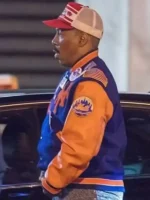 Side view of NY Eddie Coming America 2 Letterman Jacket featuring classic varsity styling, premium materials, and a structured fit
