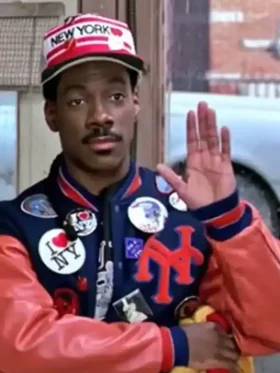 NY Eddie Coming America 2 Letterman Jacket featuring premium varsity styling and classic movie-inspired design