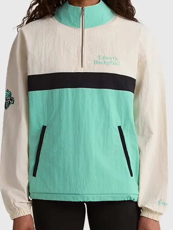 NY Liberty Twin Flame Windbreaker Jacket Front View NY Liberty Twin Flame Windbreaker Jacket Front View