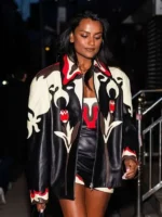 NYC 2026 Simone Ashley Leather Jacket Front Look