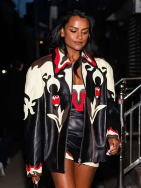 NYC 2026 Simone Ashley Leather Jacket Front Look