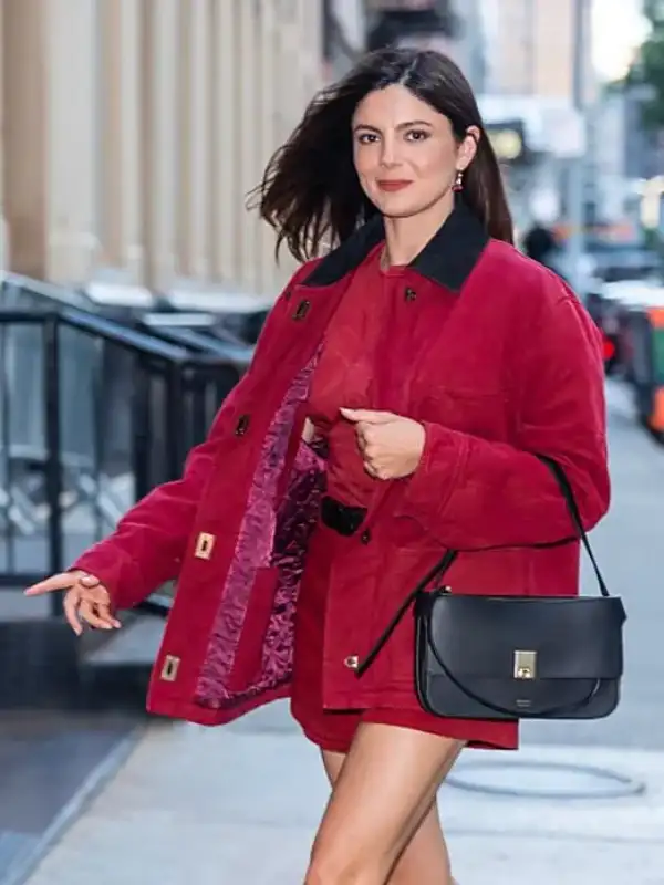 Front view of New York City 2026 Monica Barbaro Jacket featuring clean front detailing and premium outerwear construction