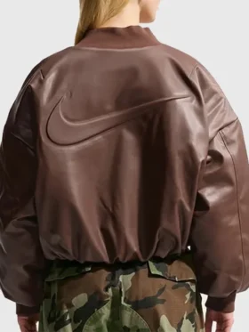Back view of Nike Womens Therma Fit Bomber Jacket featuring a clean bomber silhouette and insulated design