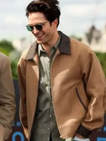 Close-up view of Odyssey Premier Robert Pattinson Jacket showing premium fabric texture, neat stitching, and refined craftsmanship