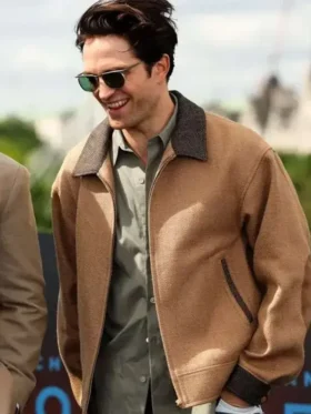 Close-up view of Odyssey Premier Robert Pattinson Jacket showing premium fabric texture, neat stitching, and refined craftsmanship