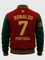 Back view of Ronaldo Portugal Varsity Jacket featuring a clean varsity silhouette and Portugal inspired design