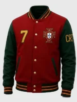 Front view of Ronaldo Portugal Varsity Jacket featuring premium varsity styling and Portugal football inspired details