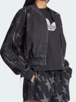 SST Denim Graphic Varsity Bomber Jacket Closure View