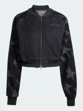 SST Denim Graphic Varsity Bomber Jacket Front View