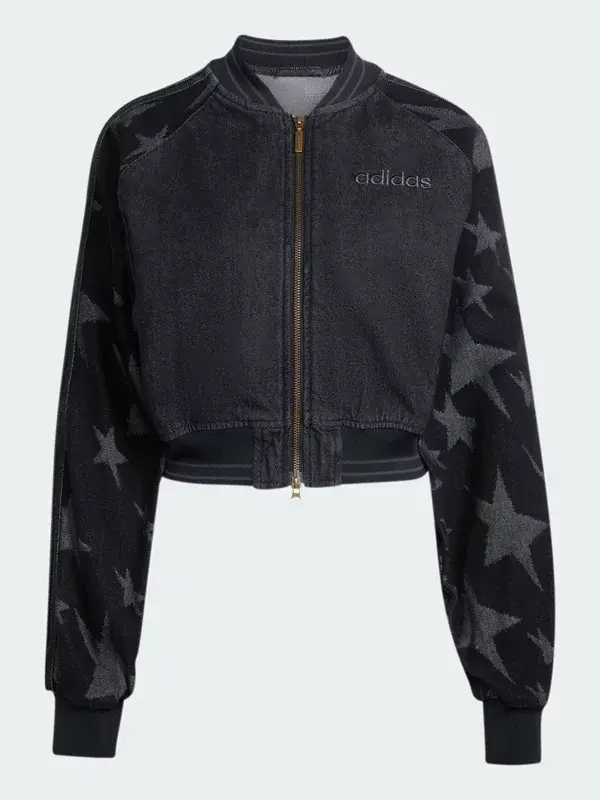 SST Denim Graphic Varsity Bomber Jacket Front View