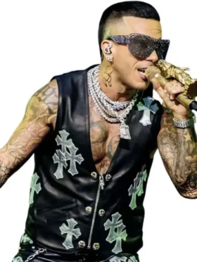 Sfera Ebbasta Stadio San Siro Leather Vest Front View