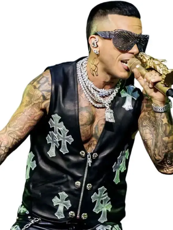 Sfera Ebbasta Stadio San Siro Leather Vest Front View
