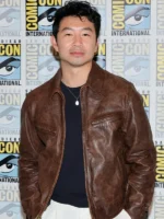 Simu Liu ComicCon Brown Leather Jacket Front View