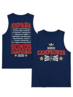 Front and back look of Spain World Cup Victory Parade Shirt showing premium cotton fabric, clean detailing, and quality craftsmanship
