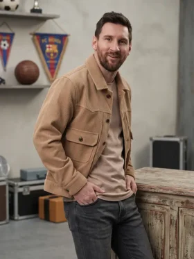 Spider Man Meets Messi Suede Jacket View Look