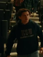 Front view of Spider Man Tom Holland Brand New Day Hoodie featuring a hooded neckline and superhero graphic details