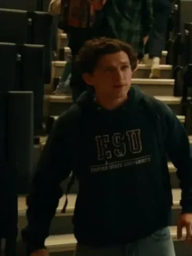 Front view of Spider Man Tom Holland Brand New Day Hoodie featuring a hooded neckline and superhero graphic details