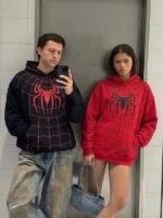 Couple view of Spiderman Zendaya And Tom Holland Hoodie featuring coordinated superhero-inspired casual outfits