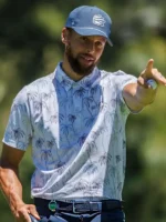 Front view of Stephen Curry ACC Palm Tree Polo Shirt featuring a classic polo collar and premium fabric construction