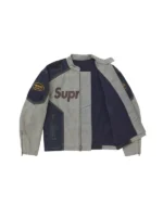 Supreme Vanson Leather Cotton Denim Jacket Closure View