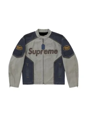 Supreme Vanson Leather Cotton Denim Jacket Front View