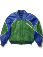 Front view of Swizz Beatz World Peace Leather Jacket featuring detailed graphics, clean fastening, and a modern tailored fit