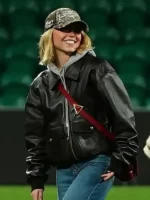 Front look of Sydney Sweeney Sporting CP GD 2026 Jacket featuring premium materials and a modern athletic silhouette