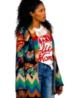 Side view of The Burbs 2026 Keke Palmer Cardigan Coat featuring a relaxed silhouette, premium knit construction, and TV-inspired styling