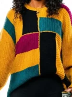 Close-up of The Burbs 2026 Keke Palmer Colorblock Sweater highlighting knit texture, stitching, and vibrant colorblock details