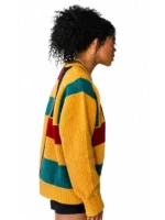 Side view of The Burbs 2026 Keke Palmer Colorblock Sweater featuring a relaxed fit and bold colorblock design