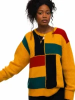 The Burbs 2026 Keke Palmer Colorblock Sweater featuring a vibrant colorblock design, soft knit fabric, and TV-inspired casual styling