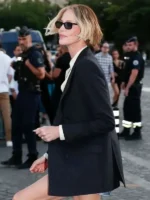 Side view of The Odyssey 2026 Charlize Theron Blazer featuring a streamlined profile, premium fabric, and tailored construction