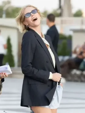 The Odyssey 2026 Charlize Theron Blazer showcasing premium craftsmanship, refined tailoring, and a structured silhouette