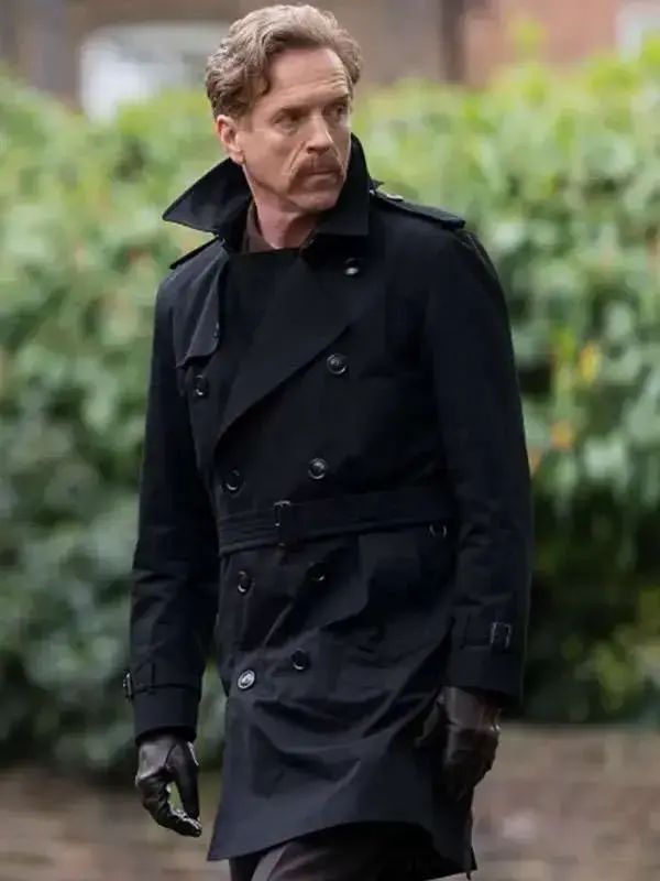 The Runner Damian Lewis Black Coat Front View Front view of The Runner Damian Lewis Black Coat featuring clean front detailing, premium construction, and a tailored fit