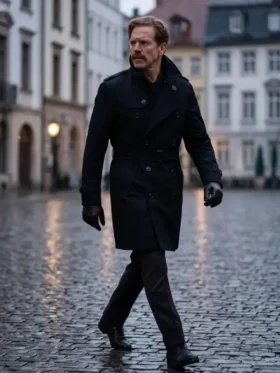 The Runner Damian Lewis Black Coat featuring premium craftsmanship, refined tailoring, and a structured modern silhouette