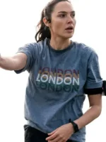 Close-up view of The Runner Gal Gadot London T-Shirt showing premium cotton texture, neat stitching, and refined craftsmanship