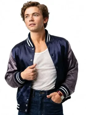 Closure view of The Shards Igby Rigney Varsity Jacket highlighting front fastening, premium buttons, neat stitching, and quality craftsmanship