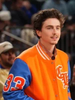 Timothée Chalamet Chrome Hearts Varsity Jacket Close-Up View