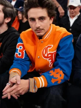Timothée Chalamet Chrome Hearts Varsity Jacket Front View